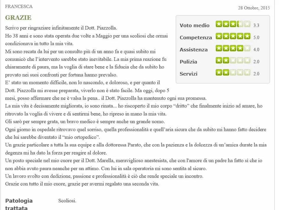 testimonianza paziente con frattura alla schiena
