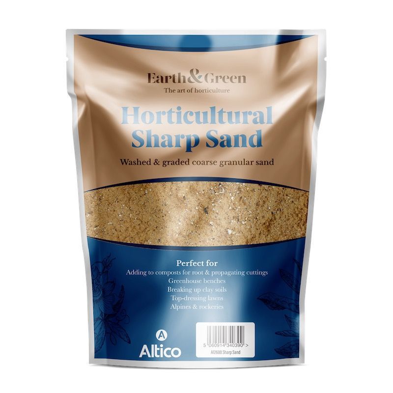 Bag of Earth & Green horticultural sharp sand. Washed & graded coarse granular sand.