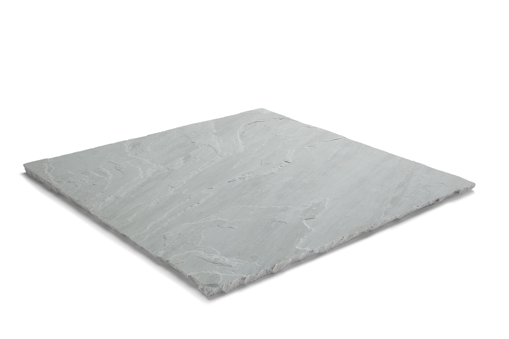 Gray square stone slab, angled, with visible texture.