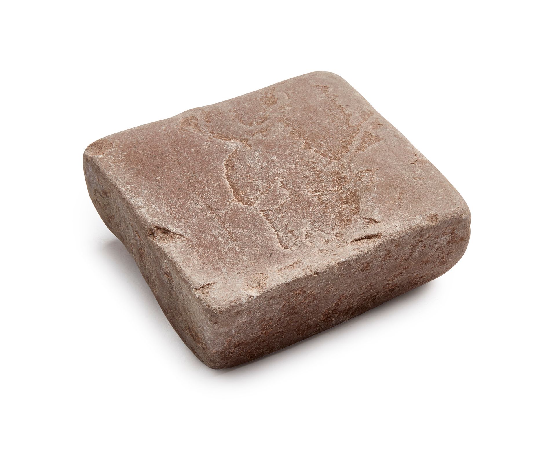 Brown, square paving stone with a rough, textured surface.