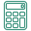 Green calculator icon with a display showing