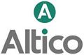 Logo of Altico: gray text below a green circle with a white 