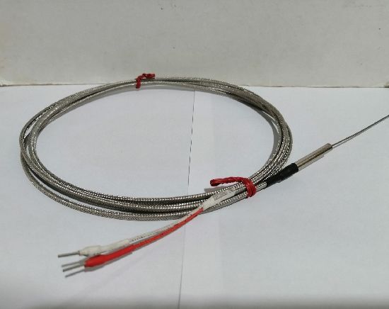 Termopar Tipo J de Punta, 1MM Ø x 200mm.Con 1mtro de Extensión de Malla Inoxidable
