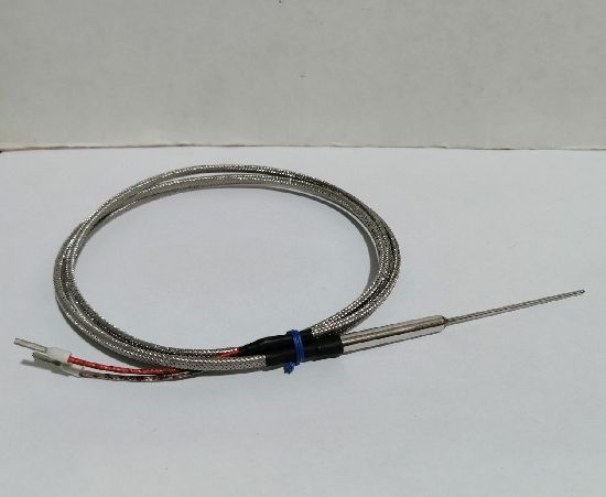 Termopar Tipo J de Punta, 1.5MM Ø x 50mm.Con 1mtro de Extensión de Malla Inoxidable