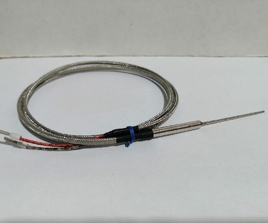 Termopar Tipo J de Punta, 1.5MM Ø x 100mm.Con 1mtro de Extensión de Malla Inoxidable