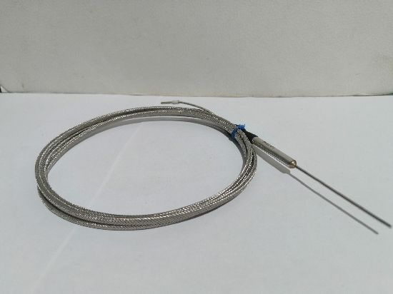 Termopar Tipo J de Punta, 2MM Ø x 100mm.Con 1mtro de Extensión de Malla Inoxidable