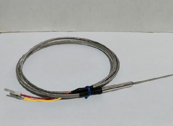 Termopar Tipo K de Punta, 1.5MM Ø x 100mm.Con 1mtro de Extensión de Malla Inoxidable
