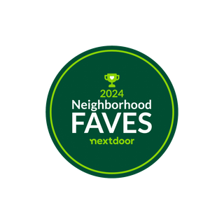 Green circular badge reading “2023 Neighborhood FAVE” with the Nextdoor logo.