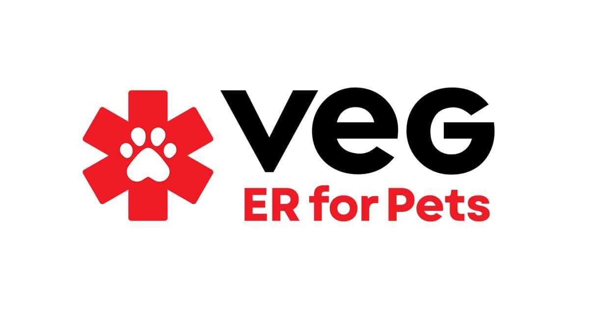 Veterinary Emergency Group logo with red paw icon and black text on white background