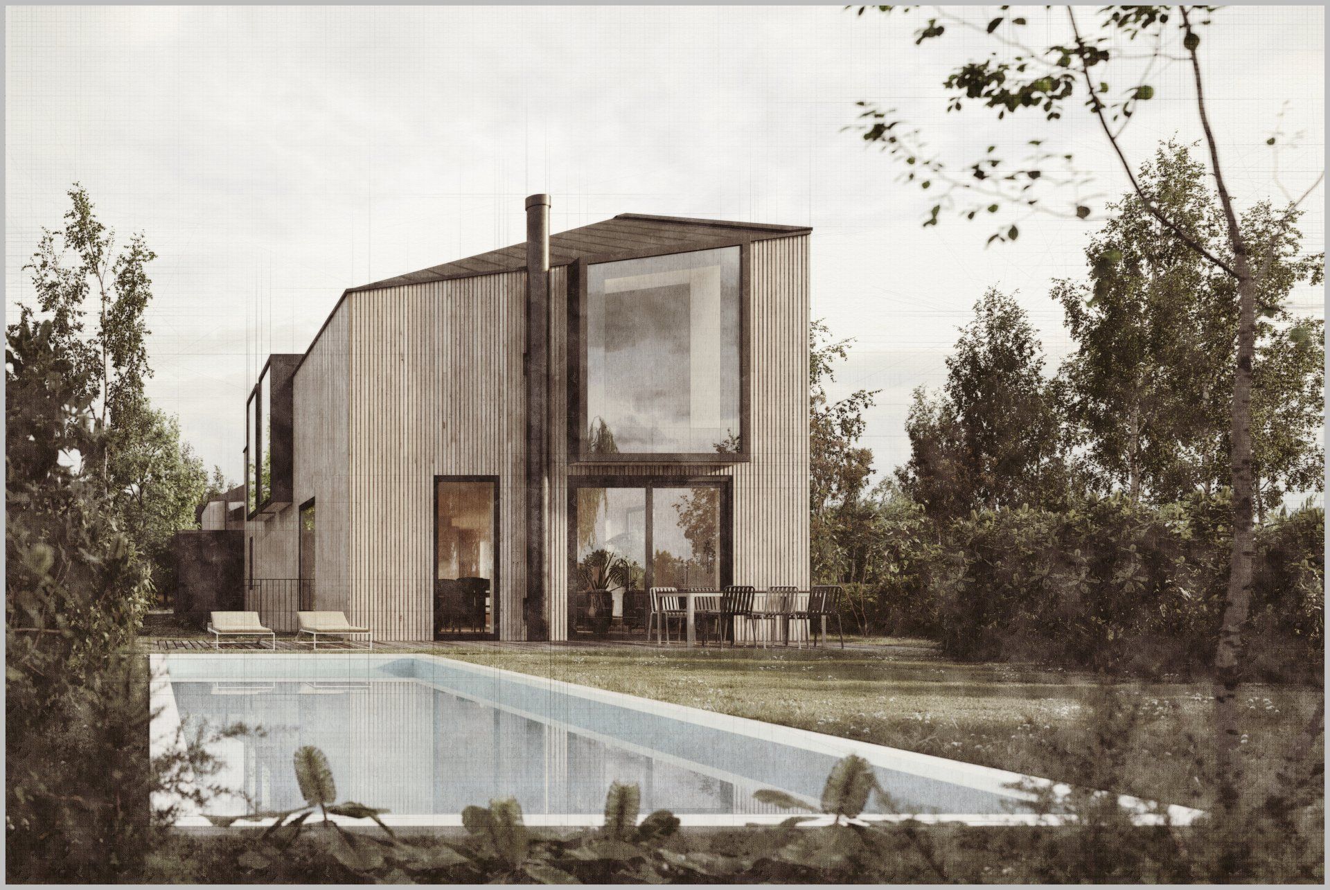 Ein Haus mit einem Swimmingpool davor