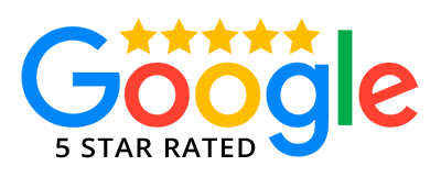 Google logo with five gold stars and the words “5 STAR RATED” underneath