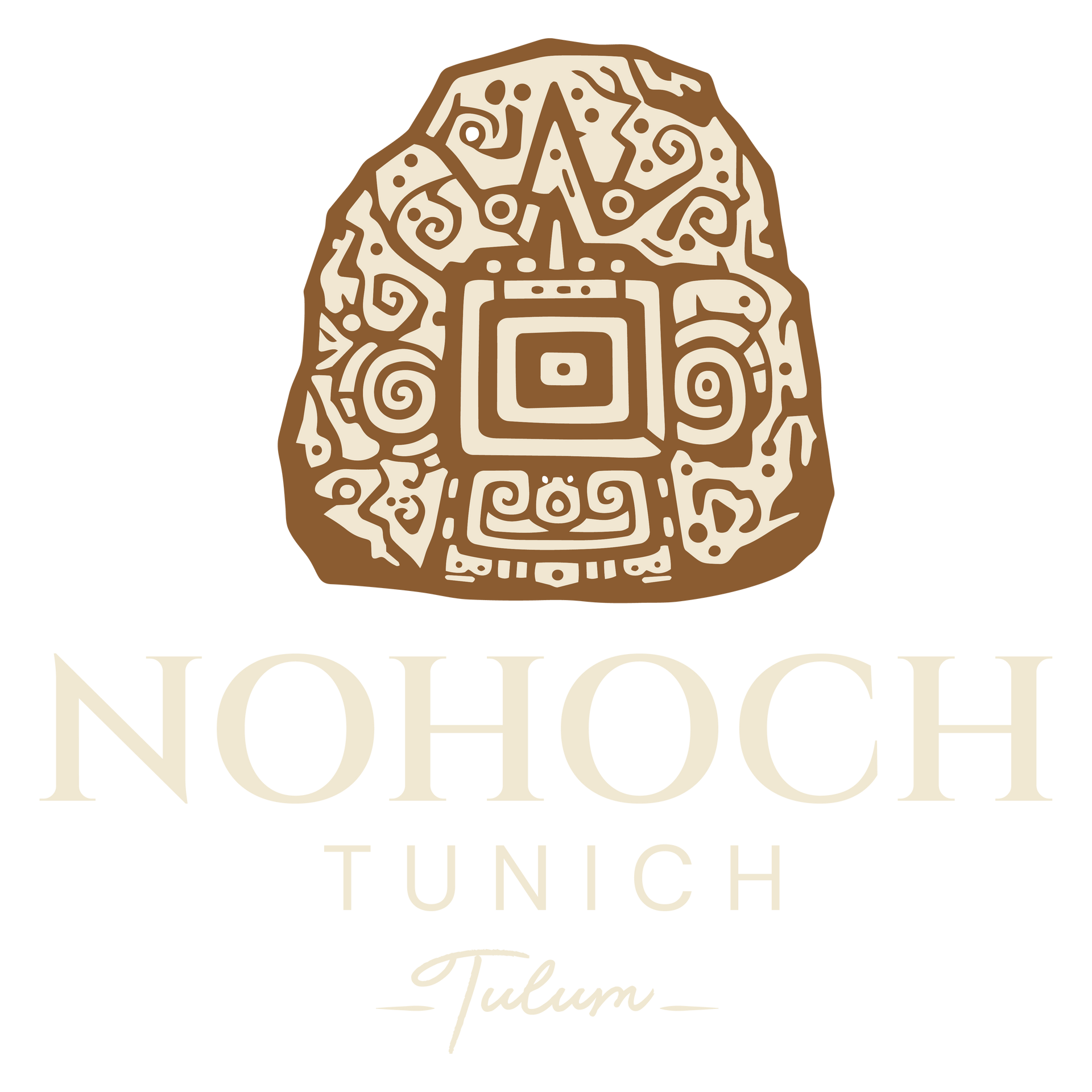 Stylized brown Mayan glyph above “NOHOCH TUNICH” in gold with “Jubilee” beneath.