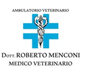 Logo for Ambulatorio Veterinario Dott. Roberto Menconi, with blue cross and caduceus symbol
