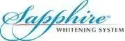 Sapphire Whitening System logo in script font, blue and white.