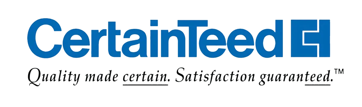 CertainTeed logo with blue text and gray tagline, “Quality made certain. Satisfaction guaranteed.”