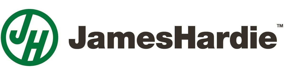 James Hardie logo with green circular icon and black text on a white background