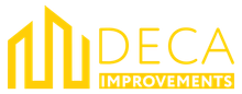DECA Improvements logo in gold with stylized house icon and text
