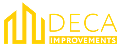 DECA Improvements logo in gold with stylized house icon and text