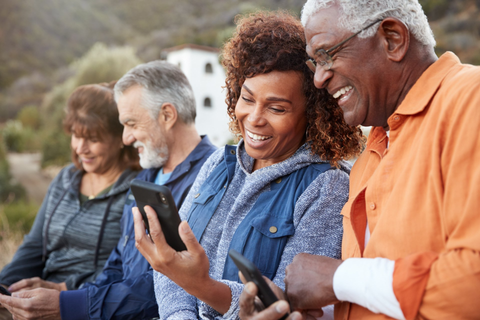 couple looking at phone