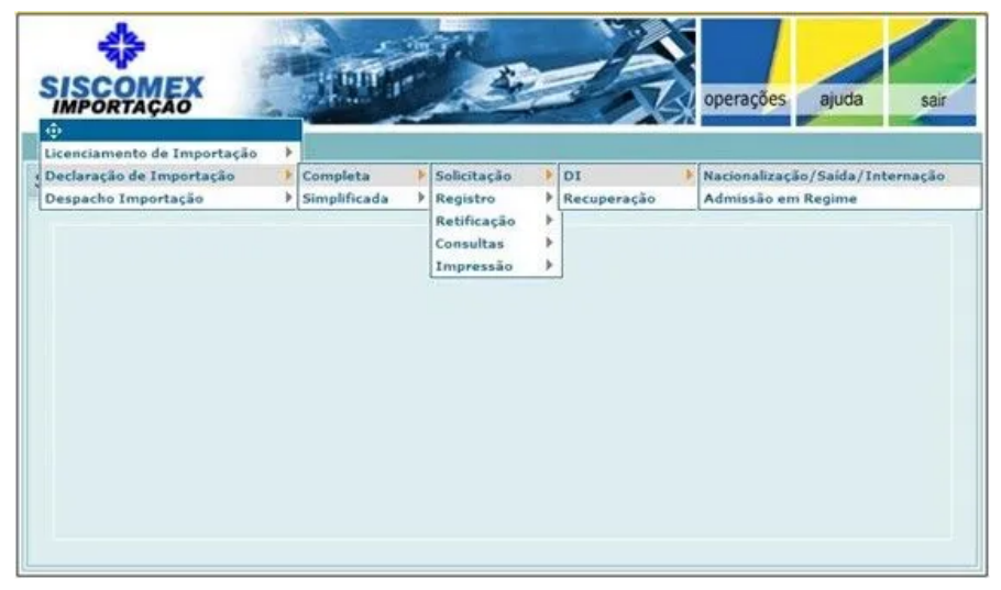 Site de importação do siscomex com fundo azul