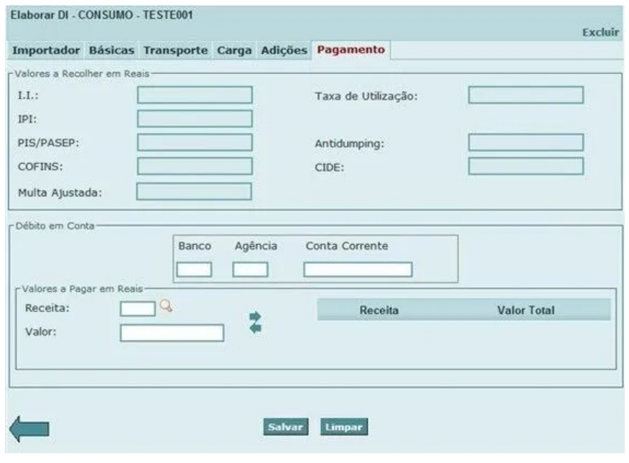 Site de importação do siscomex com fundo azul