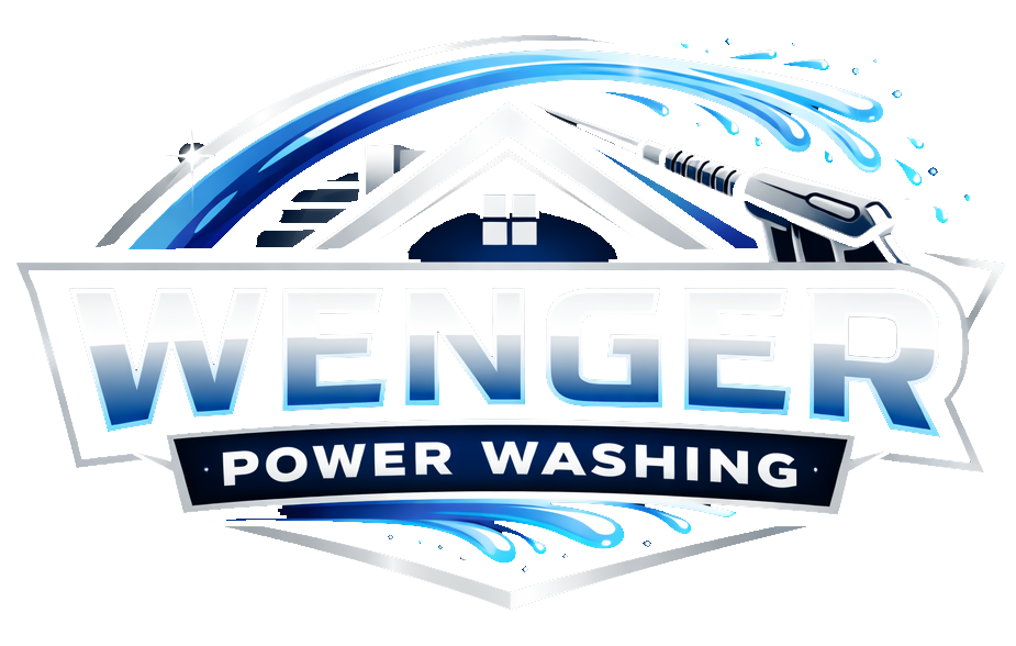 WENNER Power Washing logo with blue water spray and bold white-and-blue text