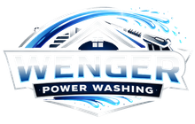 WENNER Power Washing logo with blue water spray and bold white-and-blue text