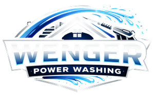 WENNER Power Washing logo with blue water spray and bold white-and-blue text
