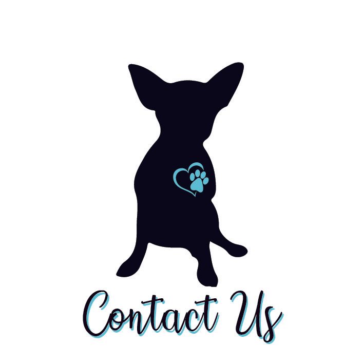 Black dog silhouette with a blue paw print heart, 