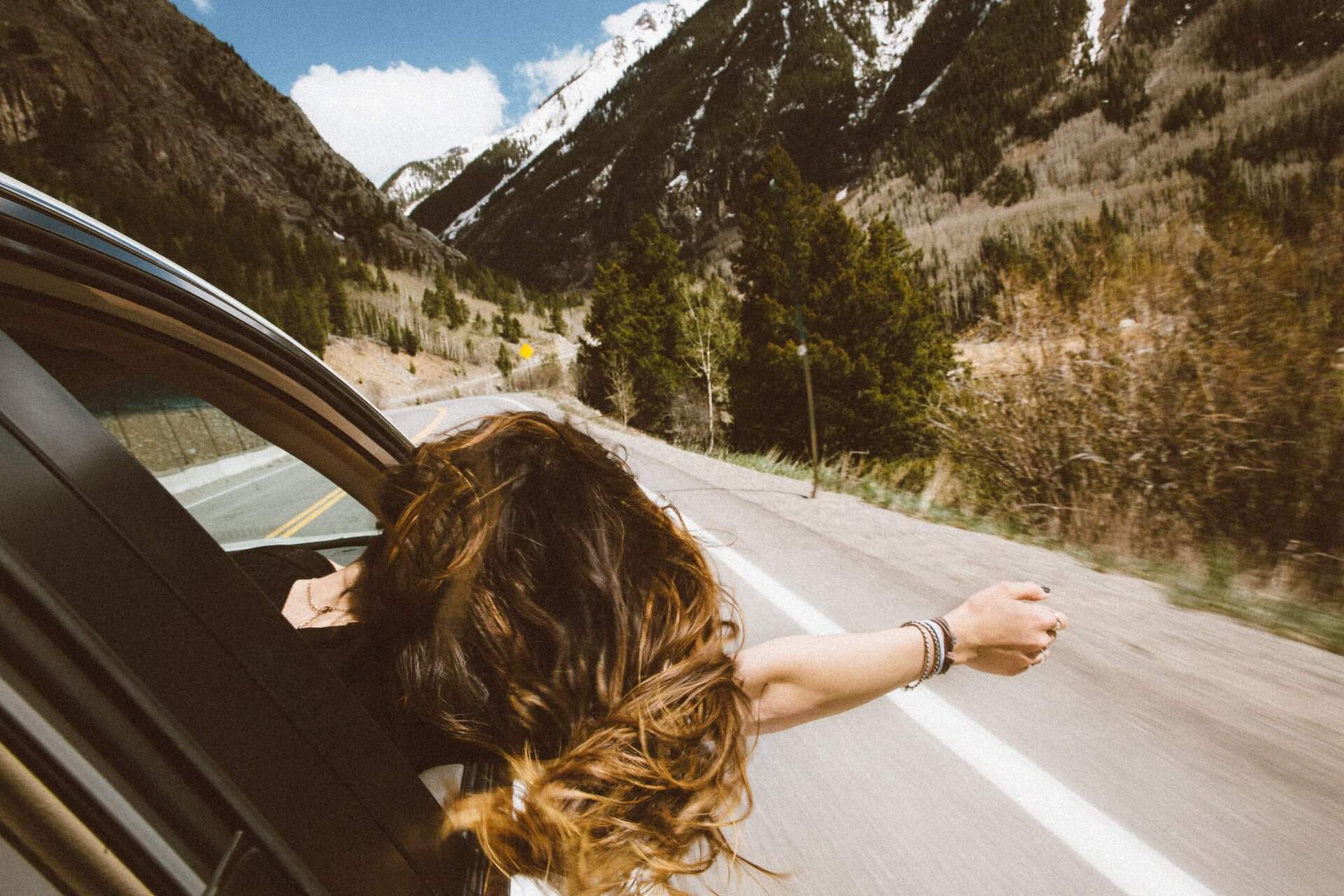 Lady Hanging Out Car Window Freedom