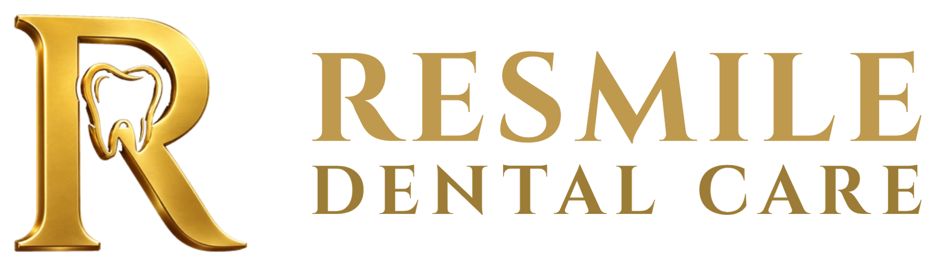 Resmile Dental Care logo with gold stylized R and lettering on white background