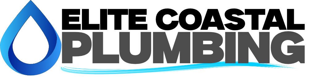 A logo for elite coastal plumbing with a blue drop