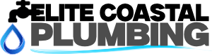 A logo for elite coastal plumbing with a blue drop
