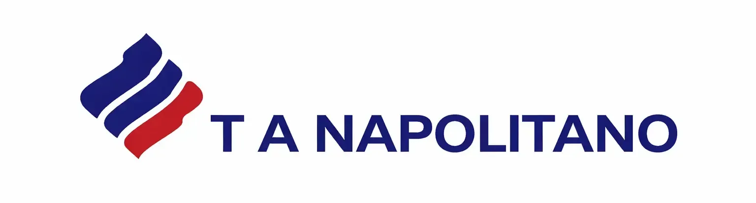 Logo with a blue, red, and white flame-like design next to the text