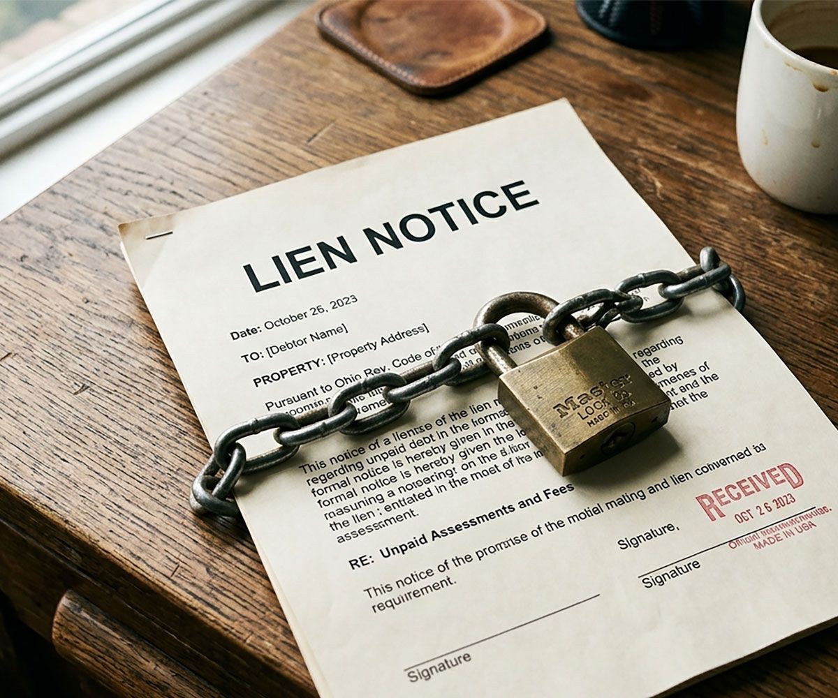 A lien notice document found after a title order search in Northeast Ohio by Infinity Title Agency.