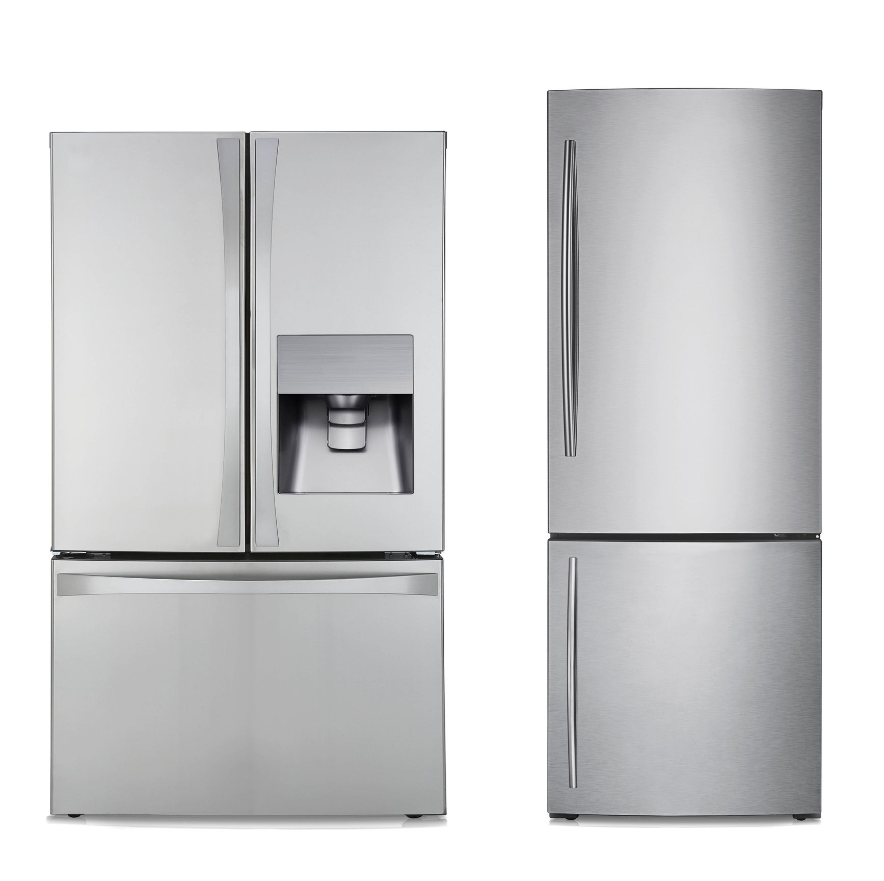Two stainless steel refrigerators side by side on a white background