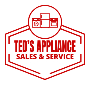 A red logo for ted 's appliance sales and service.