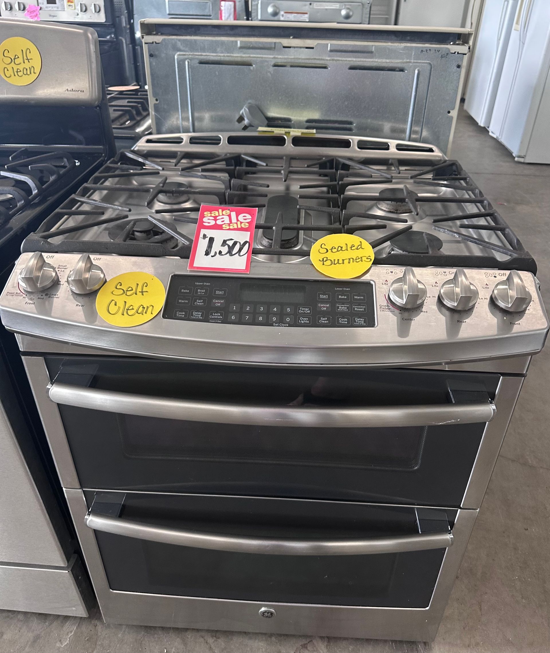 A stainless steel stove with two ovens is for sale for $ 750
