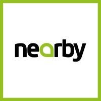 Nearby logo in black and green on a white background with a green border
