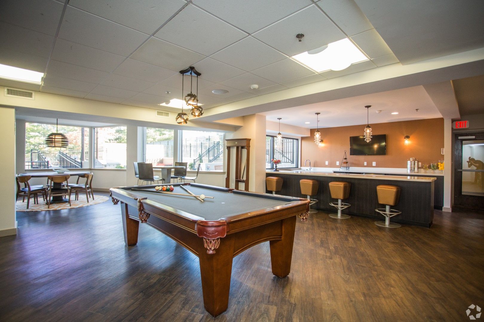 Game room at The Mark by Solaire in Alexandria, VA.