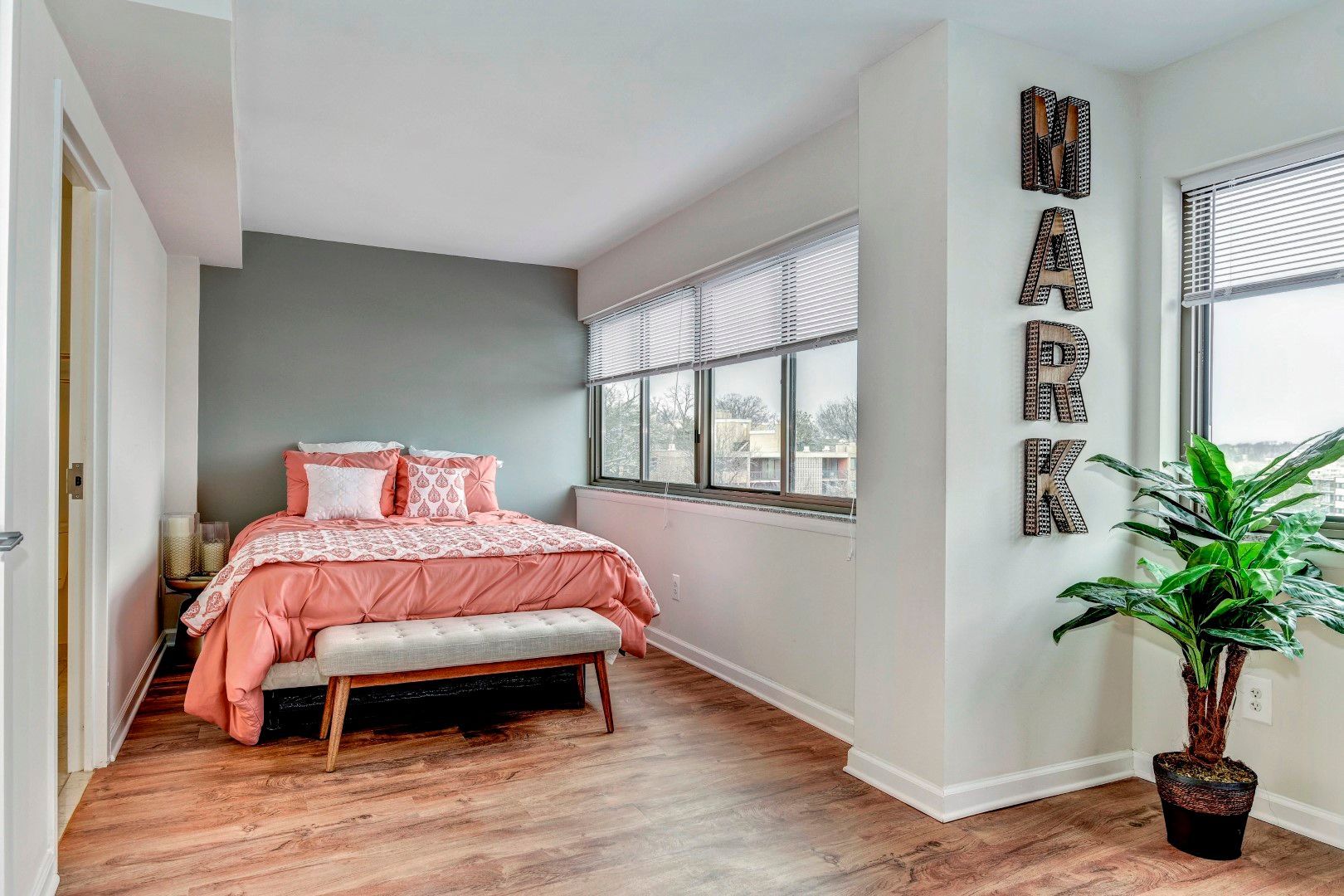 Bedroom at The Mark by Solaire in Alexandria, VA.