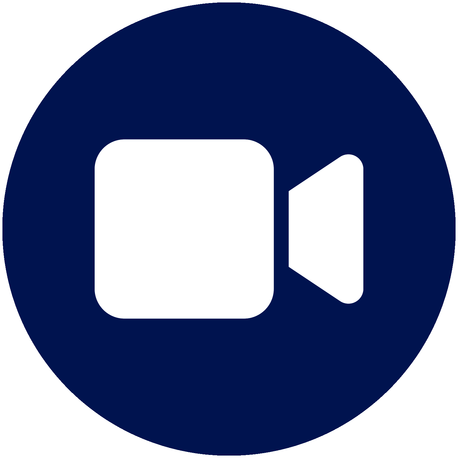 A white video camera icon in a blue circle.
