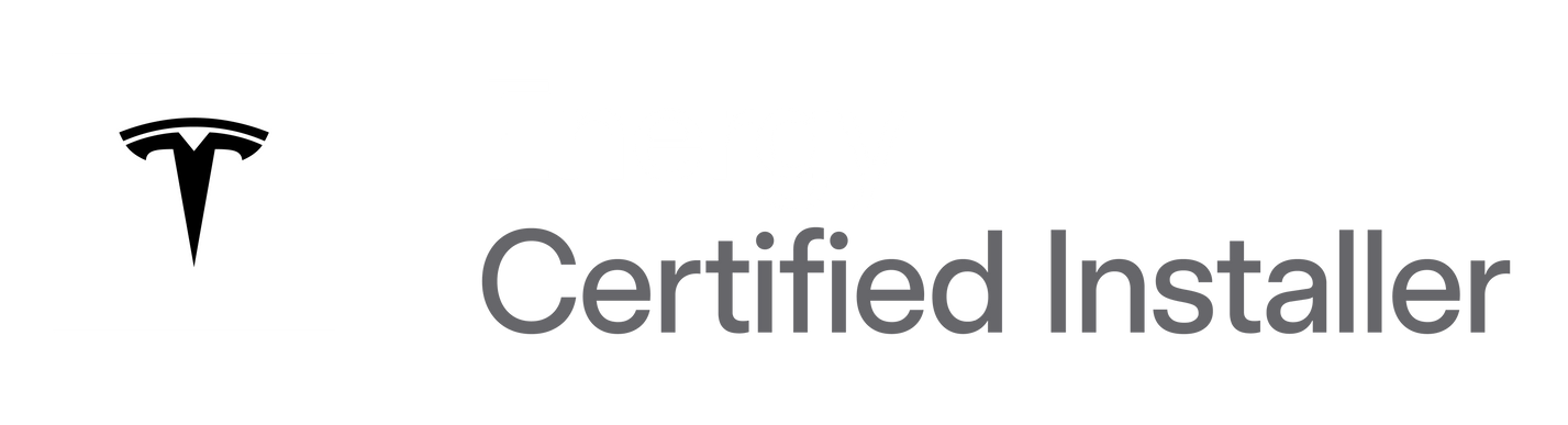 A tesla certified installer logo on a white background