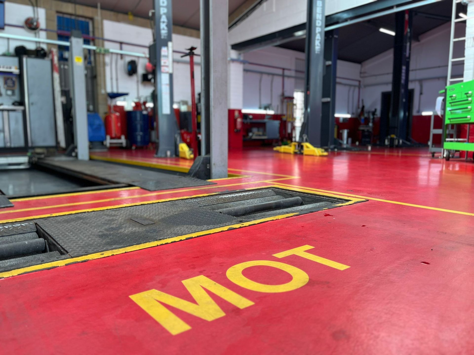 A red floor with the word mot painted on it