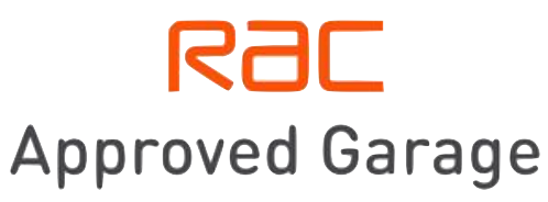 The rac approved garage logo is orange and black on a white background.