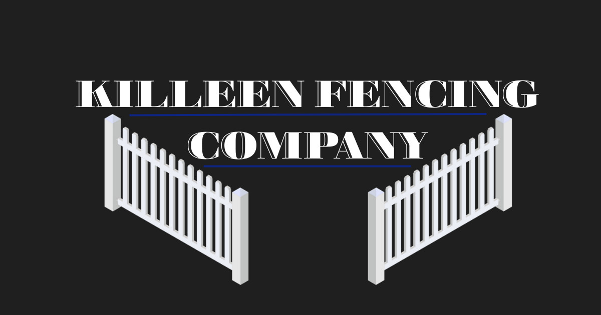 Killeen Fencing Company logo featuring two white picket fence sections opening, with text above.