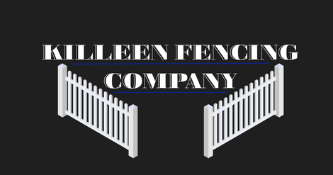Killeen Fencing Company logo featuring two white picket fence sections opening, with text above.
