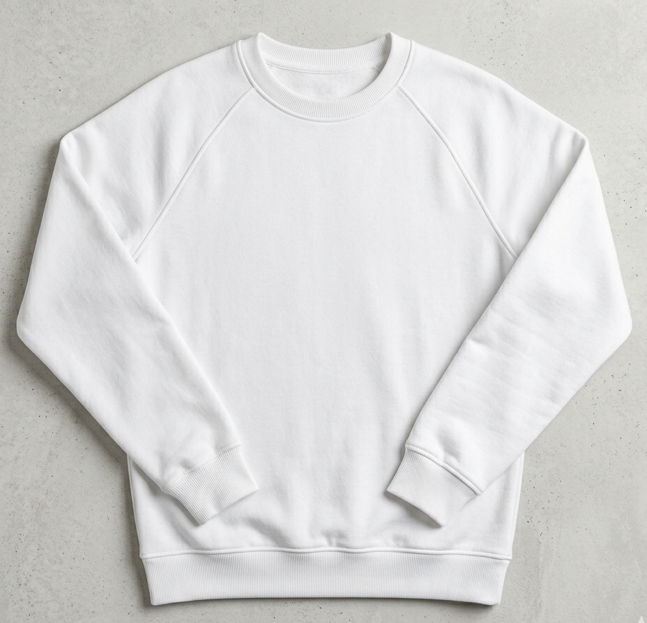 Hombre con sudadera blanca de pie sobre un fondo gris liso