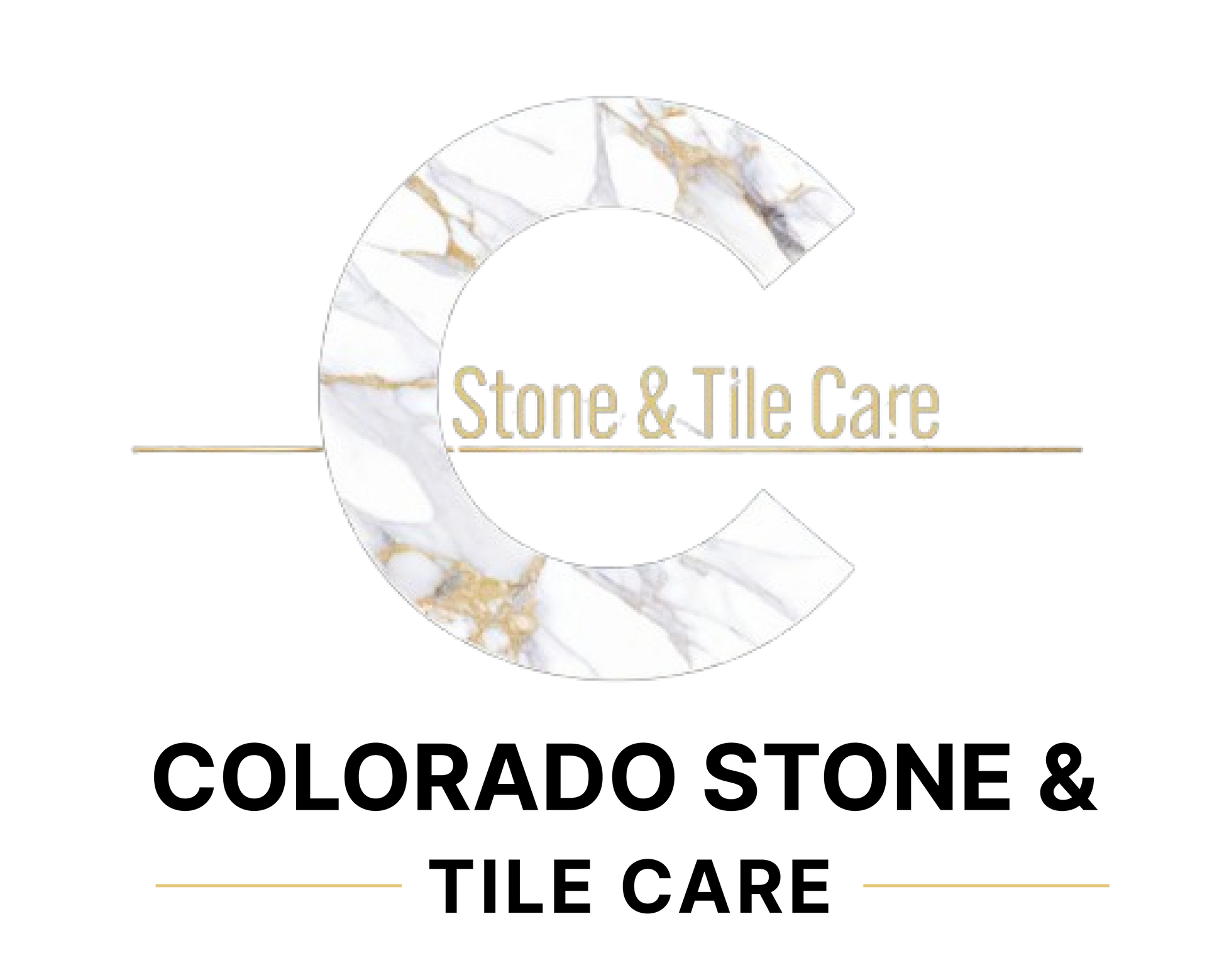Colorado Stone & Tile Care logo with marble-patterned gold C and black text