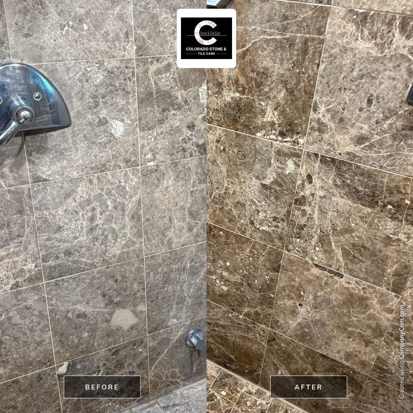 Small tiled shower stall with a white shower pan and chrome shower control.
